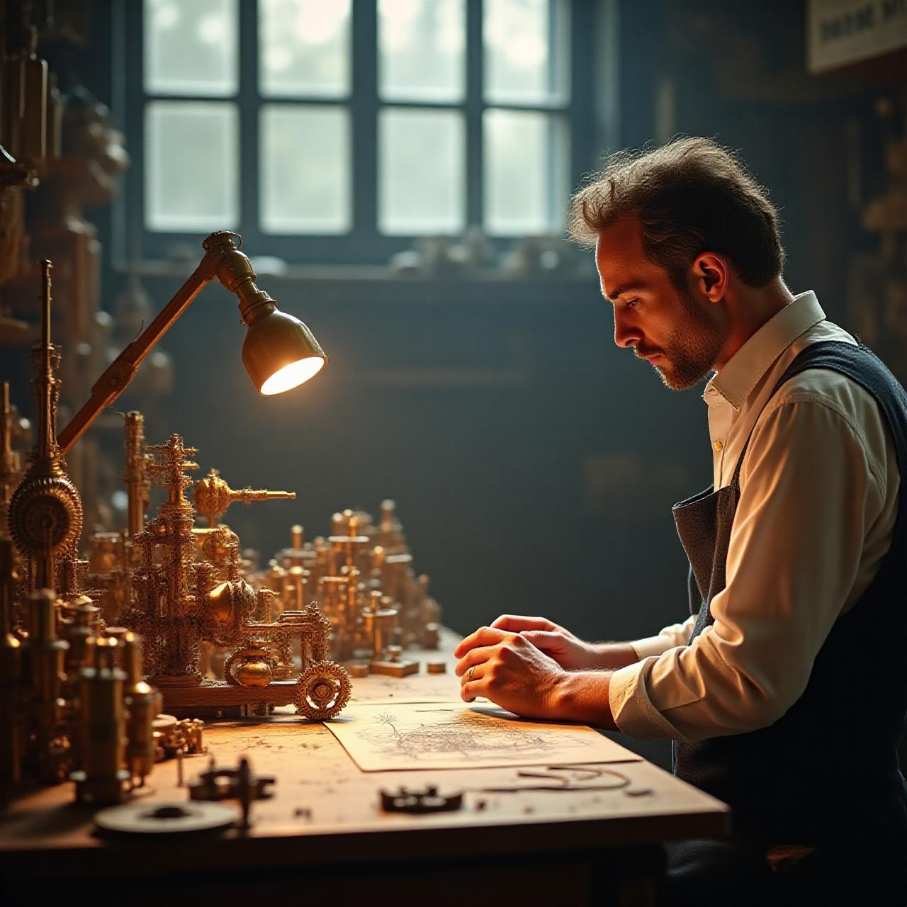 Artisans at Cog & Whistle Toys working on brass gear prototypes in a New York studio